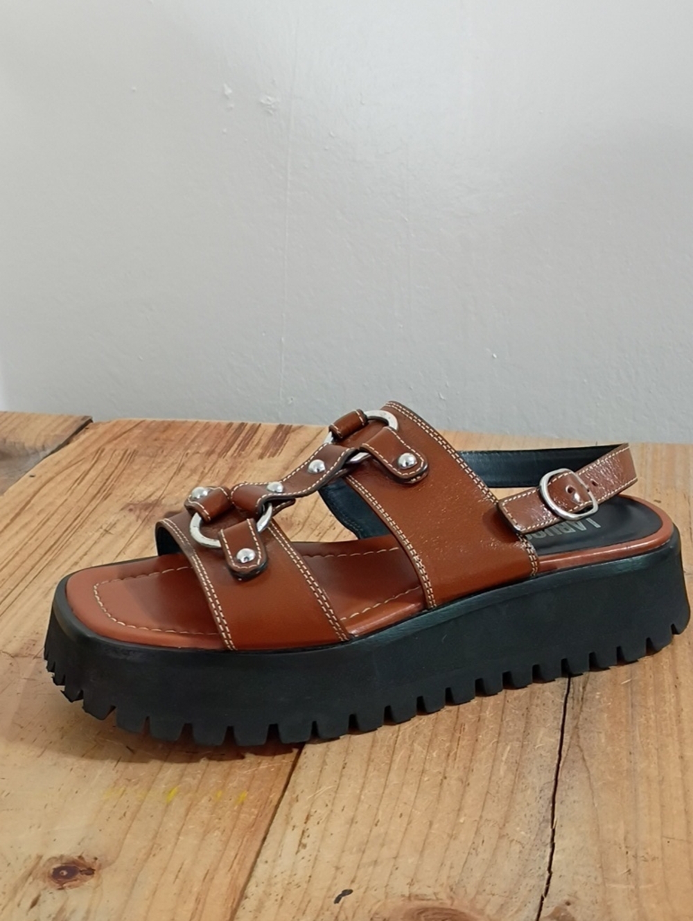 Labucq Atlas Brwon Leather Platform Sandal Size 39 NEW
